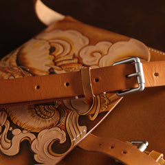 Brown Handmade Ganesha Tooled Leather Courier Bag Messenger Bag Side Bag For Men - iwalletsmen
