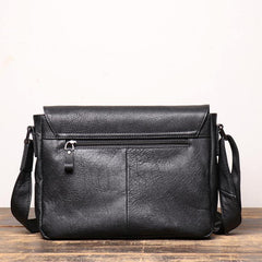 Black Leather Small Zipper Messenger Bag Small Side Bag Black Courier Bag Shoulder Bag For Men - iwalletsmen