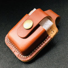 Light Brown Handmade Leather Mens Black Zippo Lighter Holder Lighter Case For Men - iwalletsmen