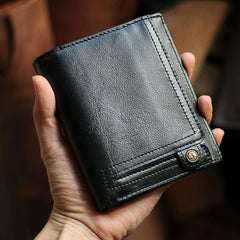 Casual Brown Leather Mens billfold Wallet Trifold SMall Wallet Black Front Pocket Wallet For Men - iwalletsmen