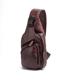 Brown Cool LEATHER MENS 8'' Sling Bag Coffee Chest Bag Brown One Shoulder Bag For Men - iwalletsmen