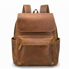 Best Brown Mens Leather 14 inches School Backpack Travel Backpack Top Computer Backpack For Men - iwalletsmen