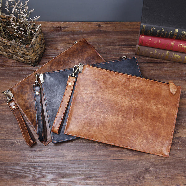 COOL MENS LEATHER ZIPPER LONG CLUTCH WALLETS ZIPPER VINTAGE Brown  Wristlet WALLET FOR MEN - iwalletsmen