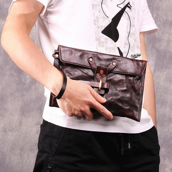 Chocolate Leather Mens Clutch Wristlet Wallet Bag Cool Zipper Clutch Wallet For Men - iwalletsmen