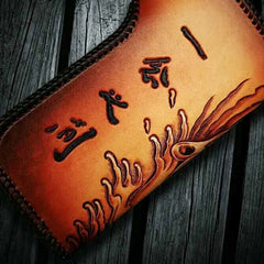 Handmade Leather Tooled Buddha&Demon Mens Chain Biker Wallet Cool Leather Wallet With Chain Wallets for Men