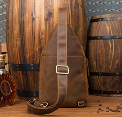 Casual Brown Leather Mens Sling Pack Sling Bags Chest Bag One Shoulder Backpack for Men - iwalletsmen