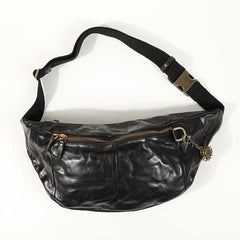 Black Cool Leather Men Fanny Pack Waist Bag Hip Pack Chest Bag Belt Bag Bumbag for Men - iwalletsmen