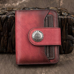 Brown Small Bifold Wallet Leather Womens billfold Small Wallet Zipper Red Card Wallet For Men - iwalletsmen