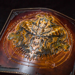 Handmade Leather Tooled  Diablo Skull Mens Chain Biker Wallet Cool Leather Wallet With Chain Wallets for Men