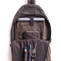 Canvas Leather Mens Cool Chest Bag Sling Bag Crossbody Bag Travel Bag Hiking Bag for men - iwalletsmen