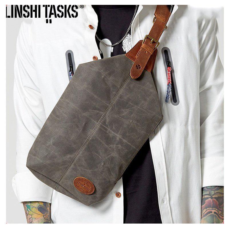 Waxed Canvas Sling Backpack Men's Sling Bag Navy Blue Chest Bag Waxed Canvas One shoulder Backpack For Men - iwalletsmen