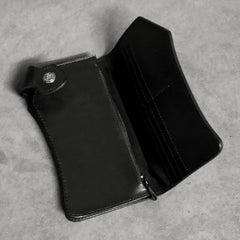 Black Casual Leather Mens Bifold Long Wallet Biker Wallet Black Long Chain Wallet For Men - iwalletsmen