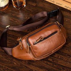 Black Leather Mens Fanny Pack Dark Brown Waist Bag Hip Pack Belt Bag Bumbag for Men - iwalletsmen