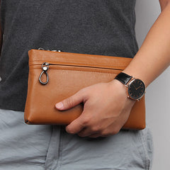 BLACK MENS LEATHER Yellow SLIM ZIPPER CLUTCH WRISTLET PURSE BAG CLUTCH BAG FOR MEN - iwalletsmen