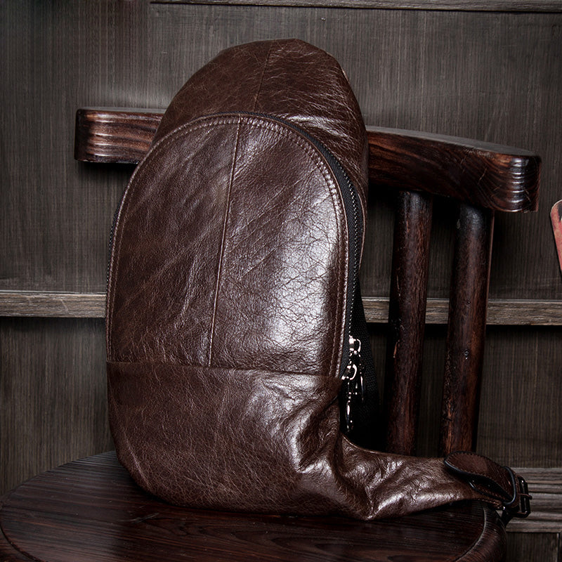 Cool Brown Leather Mens  Sling Bags Brown Crossbody Pack Chest Bag for men - iwalletsmen