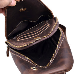 Casual Dark Brown Leather Mens Sling Pack Sling Bags Chest Bags One Shoulder Backpack for Men - iwalletsmen