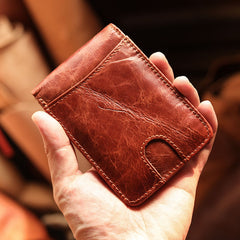 Cool Black Leather Mens Card billfold Wallet Bifold SMall License Wallet Brown Front Pocket Wallet For Men - iwalletsmen