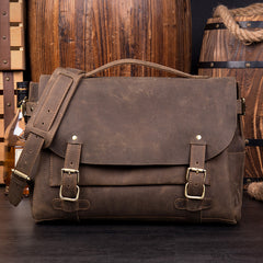 Brown Cool Leather 14 inches Briefcase Work Bag Business Bags Side Bag for Men - iwalletsmen