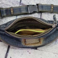 Blue Denim Mens Casual Waist Bag Fanny Pack Blue Jean Hip Bag Bum Bag For Men - iwalletsmen