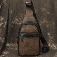 Brown Cool LEATHER MENS Sling Bag Chest Bag Khaki One Shoulder Bag For Men - iwalletsmen