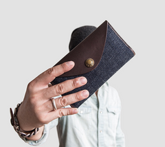 Genuine Leather Jean Mens Cool Long Leather Wallet Men Cards Wallets Bifold for Men