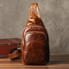Genuine Leather Mens Cool Chest Bag Sling Bag Crossbody Bag Travel Bag Hiking Bag for men