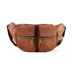 Cool Leather Fanny Pack Men's Brown Chest Bag Hip Bag Bum Bag Waist Bag For Men - iwalletsmen