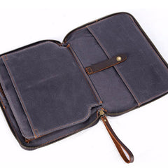 Cool Waxed Canvas Leather Mens Wristlet Bag Work Clutch Zipper Bag for Men - iwalletsmen