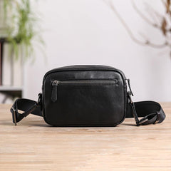 Casual Black Leather MENS Small Side Bags Black Messenger Bag Leather Courier Bag For Men - iwalletsmen