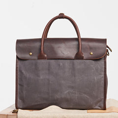 Mens Gray Canvas Leather Briefcase Handbag Work Bag Business Bag for Men - iwalletsmen