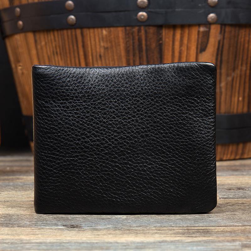 Dark Brown Cool Leather Mens Bifold Thin Front Pocket billfold Wallet Black Slim Small Wallet for Men - iwalletsmen