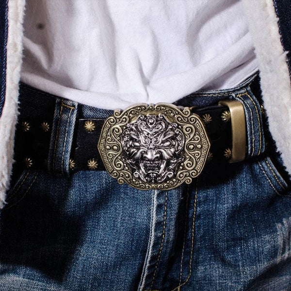 Handmade Genuine Leather Punk Rock Chinese Monster Mens Cool Men Biker Trucker Leather Belt