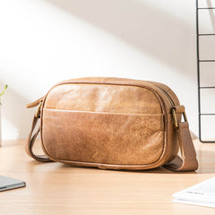 Camel Leather Mens Mini Phone Bag Courier Bag Small Messenger Bags Postman Bag for Men - iwalletsmen