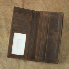 Vintage Brown Leather Men's Long Wallet Bifold Long Slim Wallet For Men - iwalletsmen