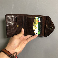 Vintage Genuine Leather Mens billfold Coffee Leather Wallet Men Small Wallets Front Pocket Wallet for Men - iwalletsmen
