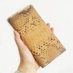 Handmade Cool Mens Black Snake Skin Long Wallet Yellow Slim Bifold Long Wallets For Men - iwalletsmen