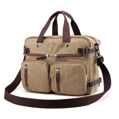 Cool Canvas Leather Mens Business Black Briefcase Khaki Laptop Shoulder Bag Handbag for Men - iwalletsmen
