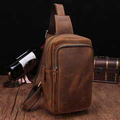 Vintage Brown Leather Men's Sling Bags Chest Bag One Shoulder Backpack For Men - iwalletsmen