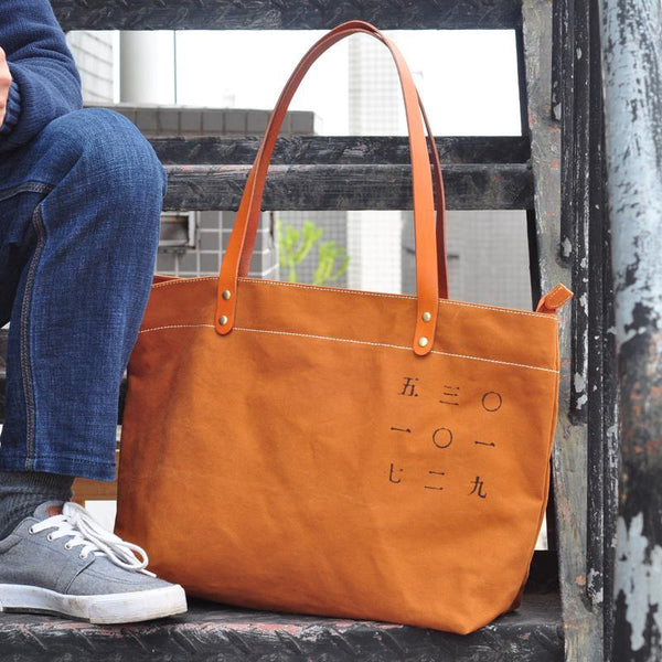 Vintage Canvas Leather Mens Womens Tote Shopping Bags Messenger Bag Tan Tote Handbag For Men Women - iwalletsmen