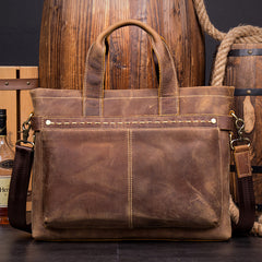 Casual Brown Leather 15 inches Laptop Briefcase Work Side Bag Work Handbag for Men - iwalletsmen