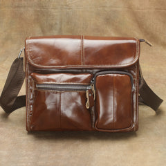 Oil Waxed Brown Leather Men's Small Messenger Bag Coffee Small Side Bag For Men - iwalletsmen