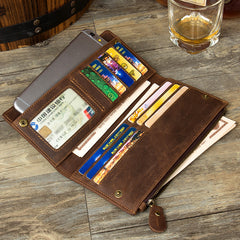 Brown Cool Mens long Wallet Wristlet Bag Clutch Bag Bifold Long Wallet Hand Bags for Men - iwalletsmen