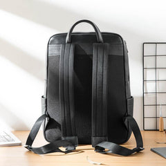 Business Black Mens Leather 15-inch Laptop Backpack School Backpacks Travel Backpacks for men - iwalletsmen