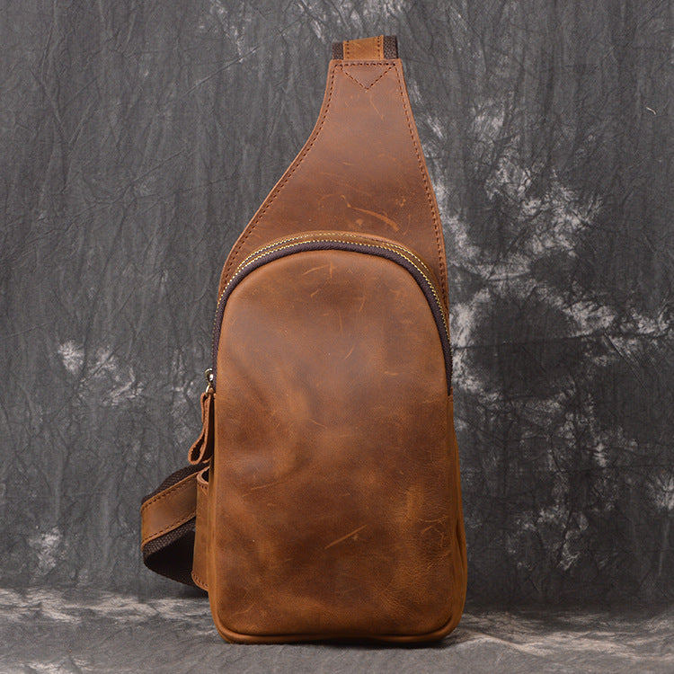 Vintage Brown Leather Men's Chest Bag One Shoulder Backpack Sling Bag For Men - iwalletsmen