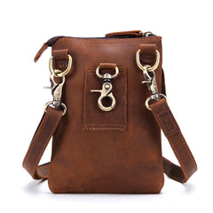 Vintage Leather Men's Belt Pouch Cell Phone Holster Brown Mini Side Bag For Men - iwalletsmen