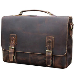 Vintage Black Mens Leather Briefcase Work Handbags Brown 14'' Computer Briefcases For Men - iwalletsmen