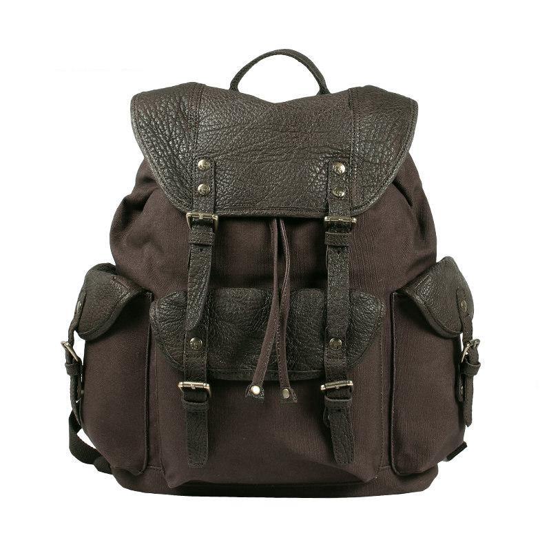 Fashion Canvas Leather Mens Backpack School Backpack Black Canvas Travel Backpack For Men - iwalletsmen