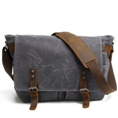 Waxed Canvas Leather Mens Black Waterproof 14‘’ Computer Side Bag Messenger Bag For Men - iwalletsmen