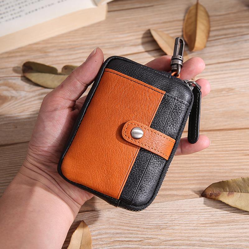 Leather Mens Card Wallets Cool Small Zipper Card Wallet Key Wallet with Belt Clip For Men - iwalletsmen
