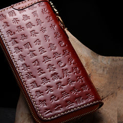 Handmade Leather Mens Chain Prajna Paramita Biker Wallet Cool Leather Wallet Long Phone Wallets for Men